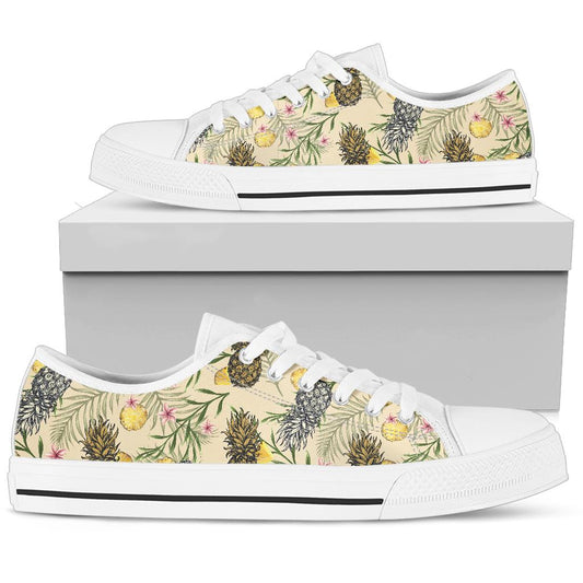 Pineapple Pattern Print Design PP012 White Bottom Low Top Shoes