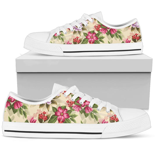 Summer Floral Pattern Print Design SF08 White Bottom Low Top Shoes