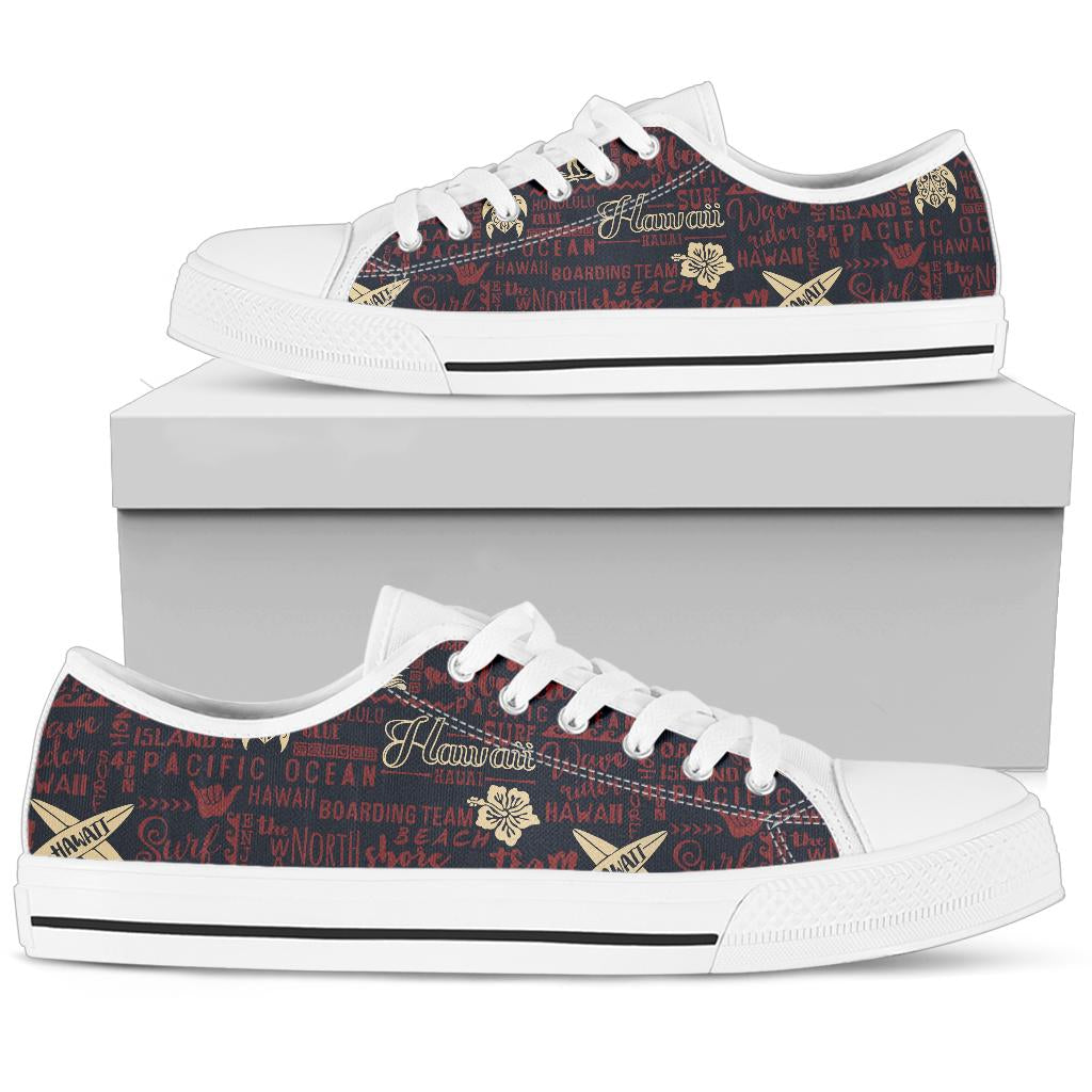 Hawaiian Themed Pattern Print Design H017 White Bottom Low Top Shoes