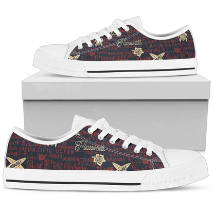 Hawaiian Themed Pattern Print Design H017 White Bottom Low Top Shoes