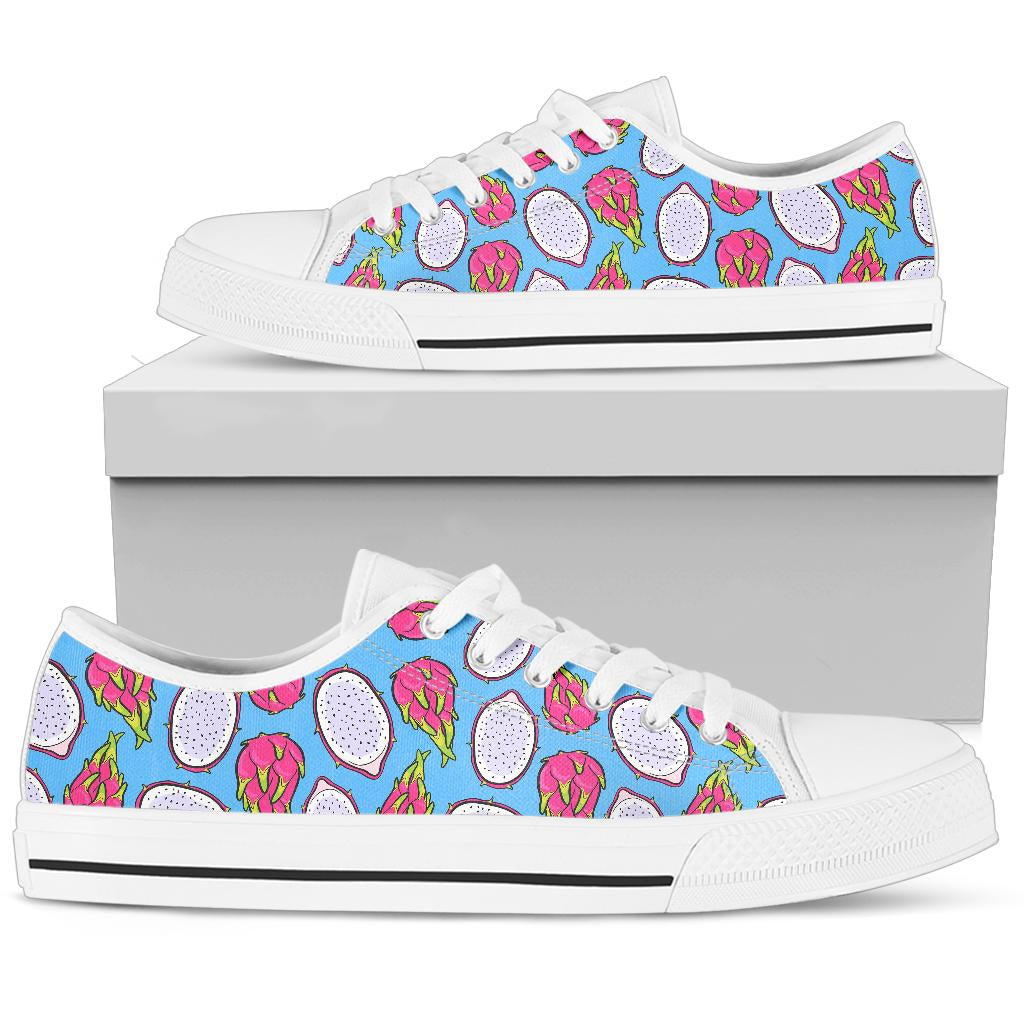 Dragonfruit Pattern Print Design DF04 White Bottom Low Top Shoes