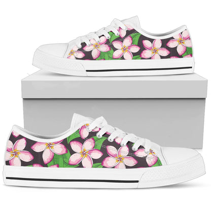Pink Plumeria Pattern Print Design PM019 White Bottom Low Top Shoes