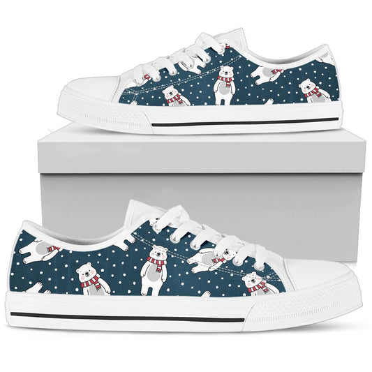 Polar Bear Pattern Print Design PB05 White Bottom Low Top Shoes