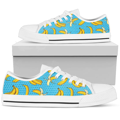 Banana Pattern Print Design BA08 White Bottom Low Top Shoes