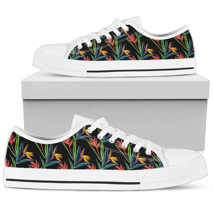 Heliconia Pattern Print Design HL04 White Bottom Low Top Shoes