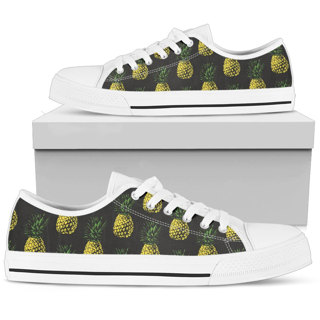 Gold Pineapple White Bottom Low Top Shoes