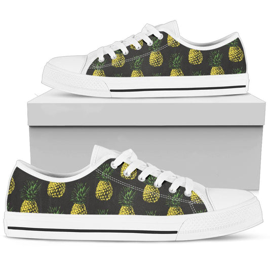 Gold Pineapple White Bottom Low Top Shoes