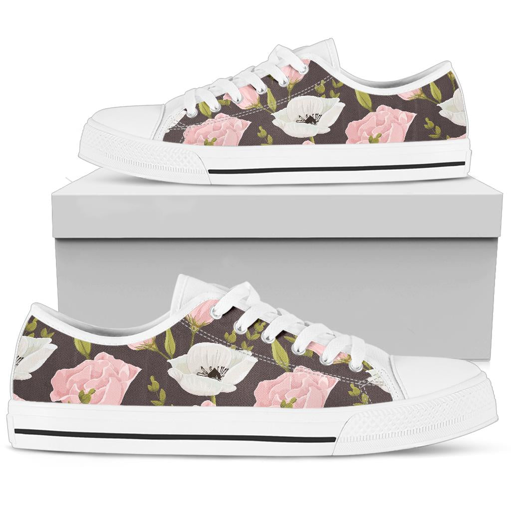 Anemone Pattern Print Design AM011 White Bottom Low Top Shoes