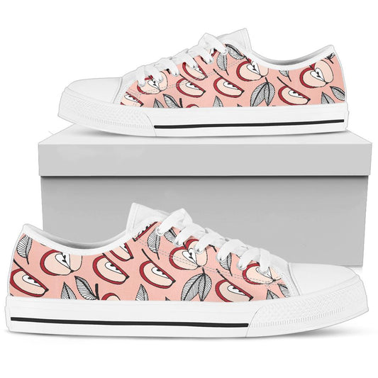Apple Pattern Print Design AP04 White Bottom Low Top Shoes