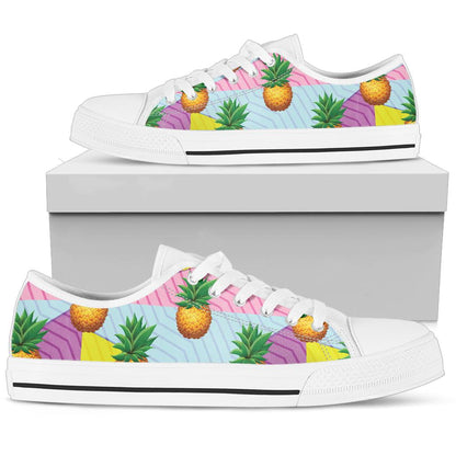Pineapple Pattern Print Design PP05 White Bottom Low Top Shoes