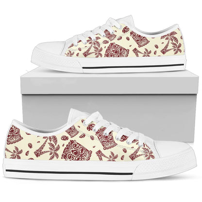 Tiki Tribal Symbol Palm Tree White Bottom Low Top Shoes