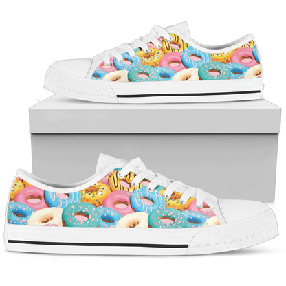 Donut Pattern Print Design DN01 White Bottom Low Top Shoes
