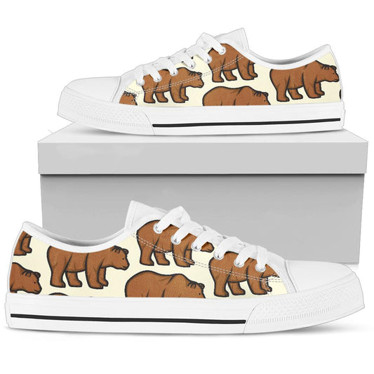 Bear Pattern Print Design BE05 White Bottom Low Top Shoes