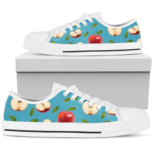 Apple Pattern Print Design AP012 White Bottom Low Top Shoes