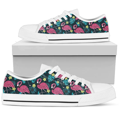 Flamingo Print Pattern White Bottom Low Top Shoes
