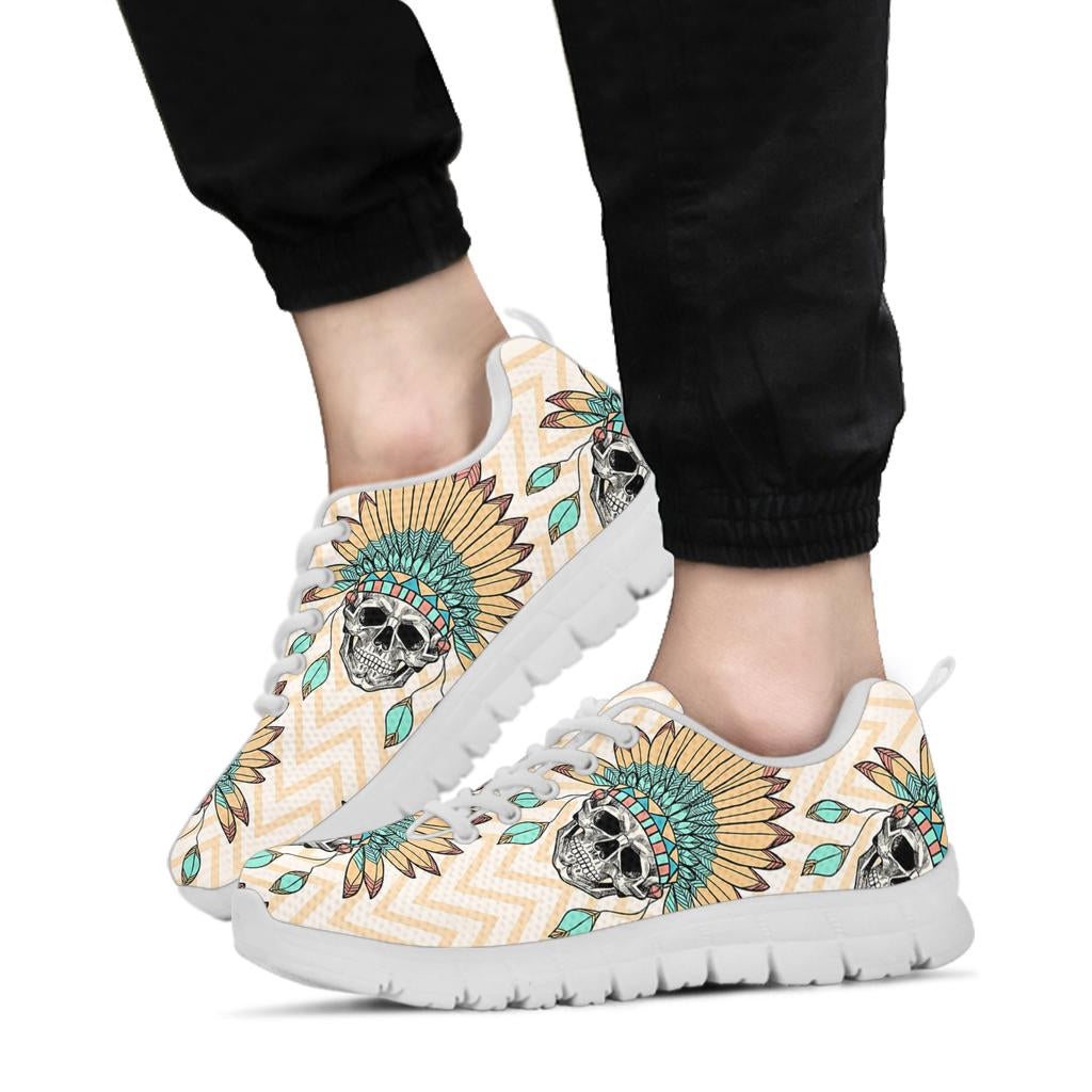 Indian Skull Pattern  Sneakers White Bottom Shoes