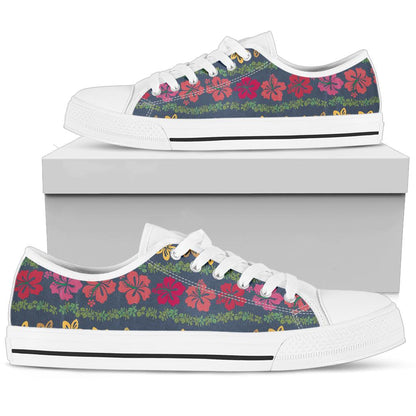 Hawaiian Themed Pattern Print Design H018 White Bottom Low Top Shoes