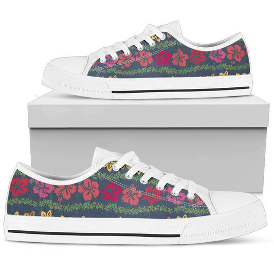 Hawaiian Themed Pattern Print Design H018 White Bottom Low Top Shoes
