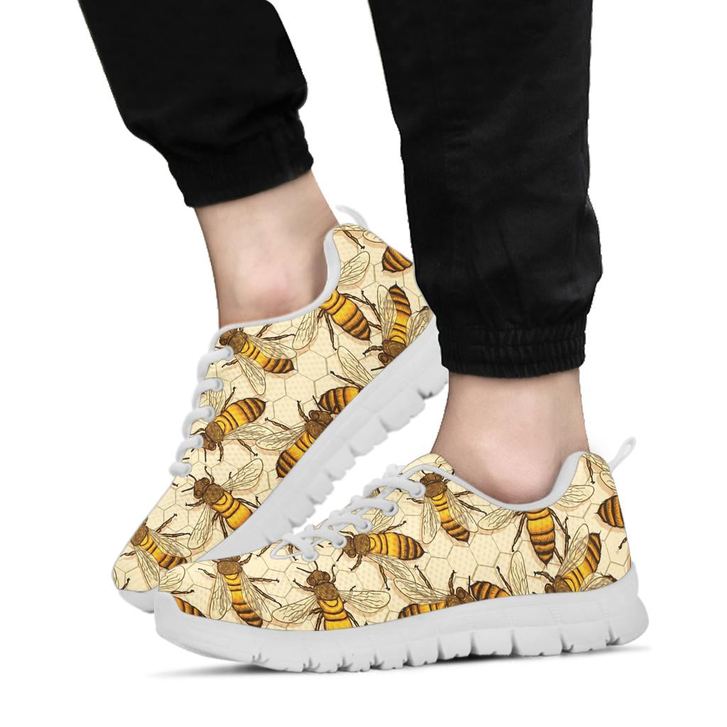 Bee Pattern Print Design BEE05 Sneakers White Bottom Shoes