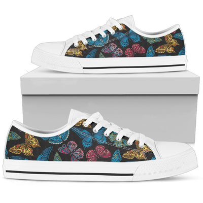 Butterfly Mandala Style White Bottom Low Top Shoes