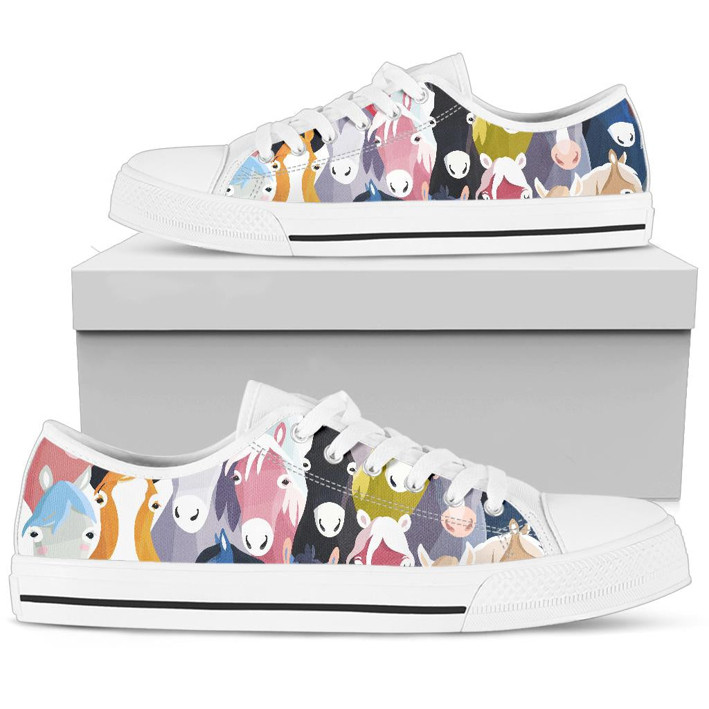 Colorful Horse Pattern White Bottom Low Top Shoes