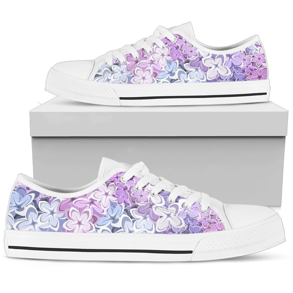 Lilac Pattern Print Design LI01 White Bottom Low Top Shoes