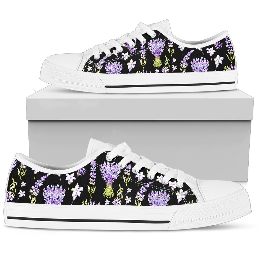 Lavender Pattern Print Design LV04 White Bottom Low Top Shoes