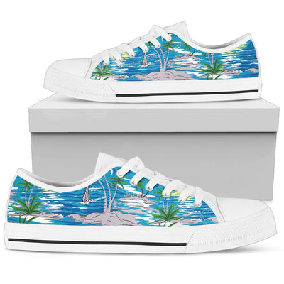 Palm Tree Beach White Bottom Low Top Shoes