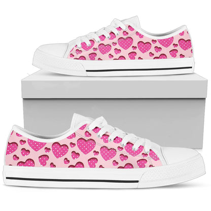 Heart Pink Pattern Print Design HE06 White Bottom Low Top Shoes