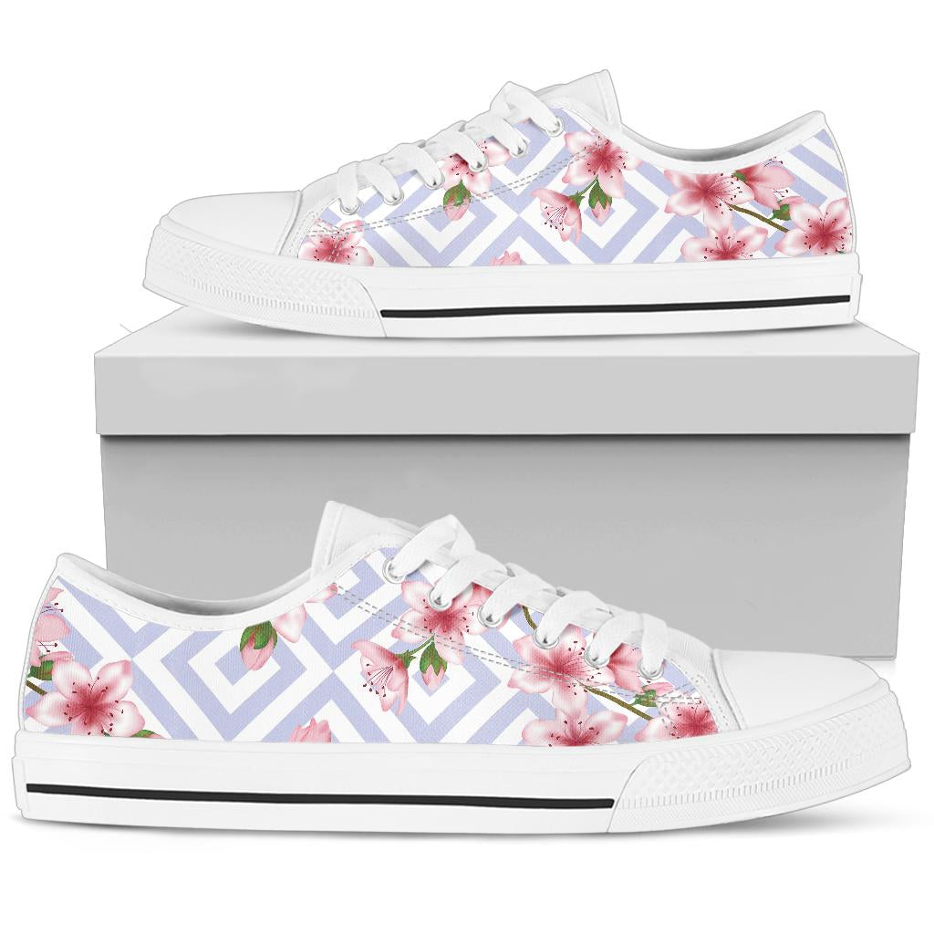 Cherry Blossom Pattern Print Design CB07 White Bottom Low Top Shoes