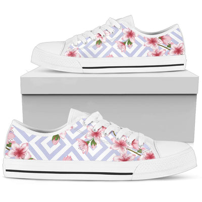 Cherry Blossom Pattern Print Design CB07 White Bottom Low Top Shoes