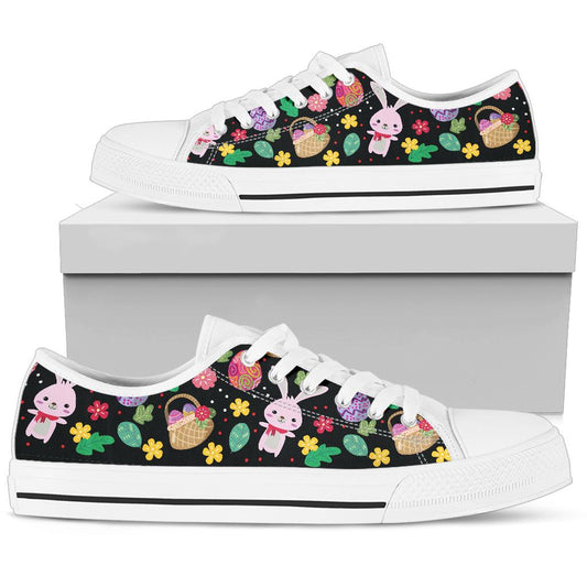 Easter Eggs Pattern Print Design RB05 White Bottom Low Top Shoes