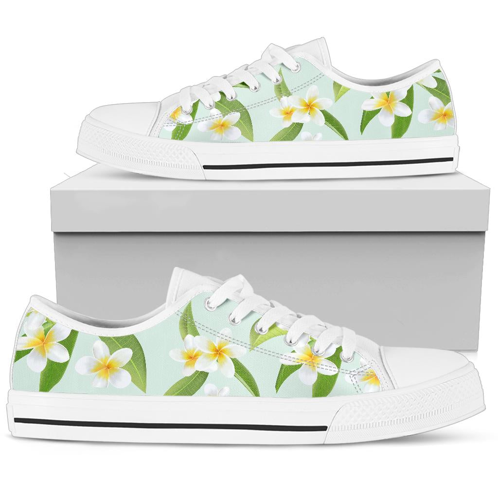 Yellow Plumeria Pattern Print Design PM024 White Bottom Low Top Shoes