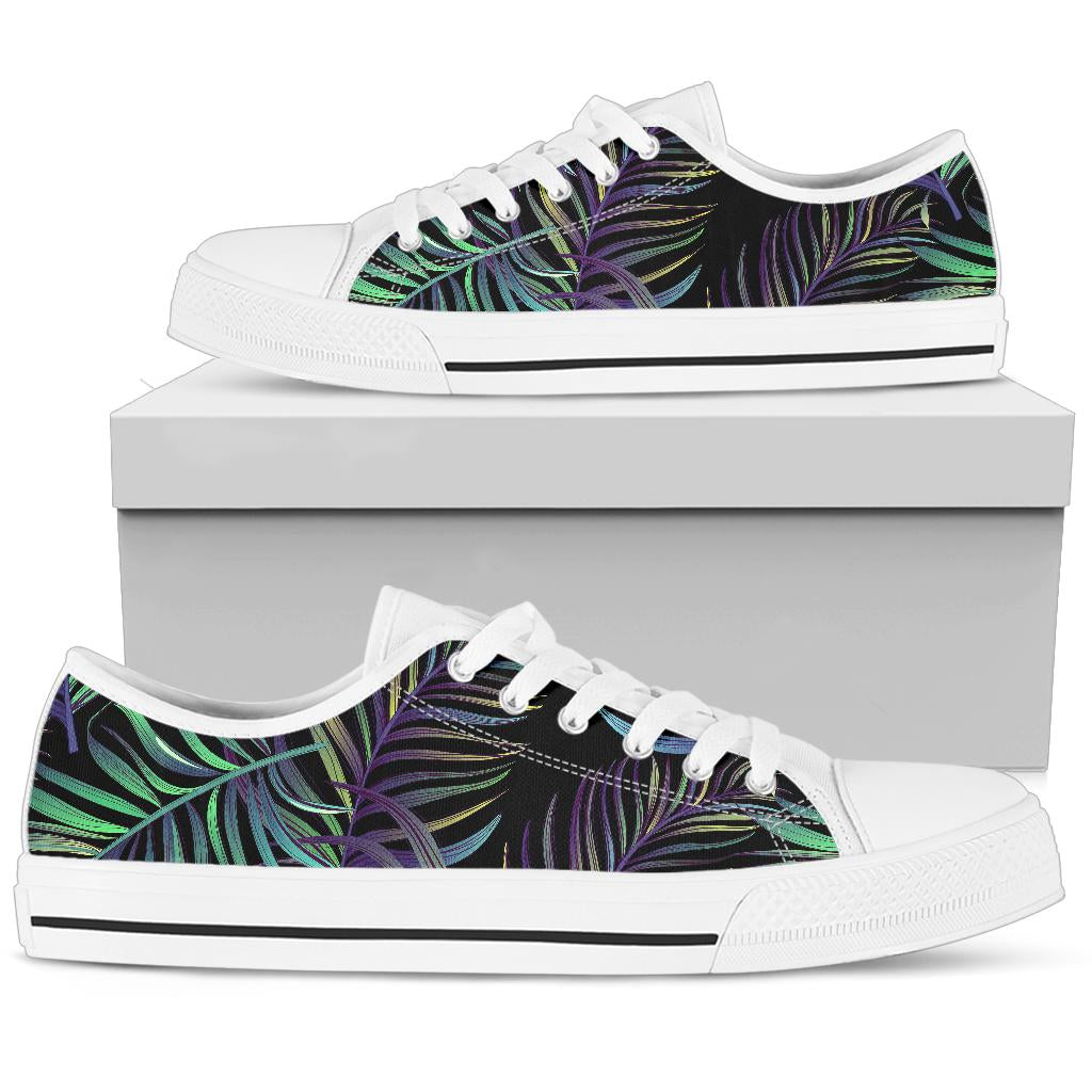 Tropical Palm Leaves Pattern Brightness White Bottom Low Top Shoes