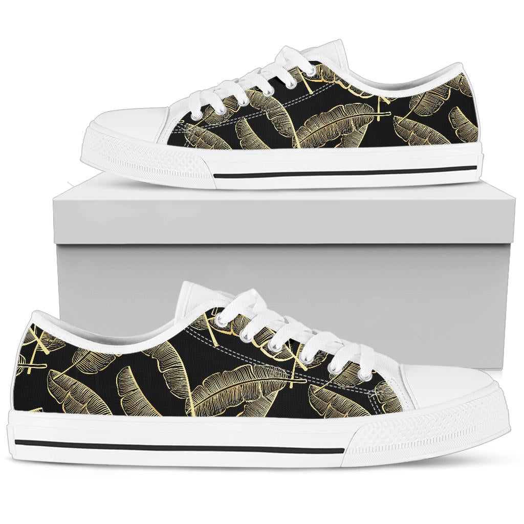 Banana Leaf Pattern Print Design BL07 White Bottom Low Top Shoes