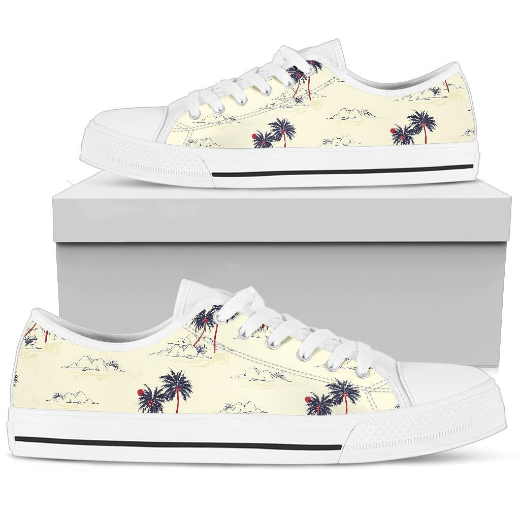 Palm Tree Pattern Print Design PT08 White Bottom Low Top Shoes