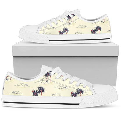 Palm Tree Pattern Print Design PT08 White Bottom Low Top Shoes