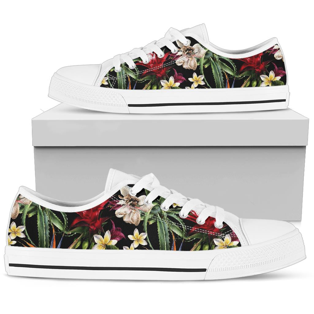 Summer Floral Pattern Print Design SF03 White Bottom Low Top Shoes