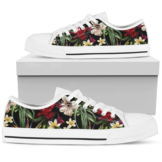 Summer Floral Pattern Print Design SF03 White Bottom Low Top Shoes