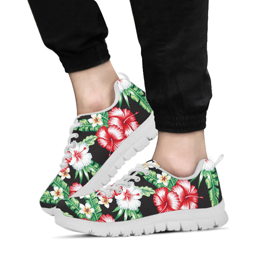 Hawaiian flower tropical leaves Sneakers White Bottom Shoes
