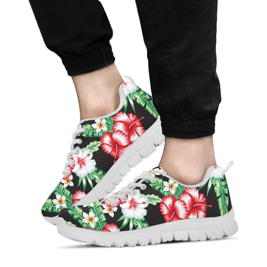 Hawaiian flower tropical leaves Sneakers White Bottom Shoes