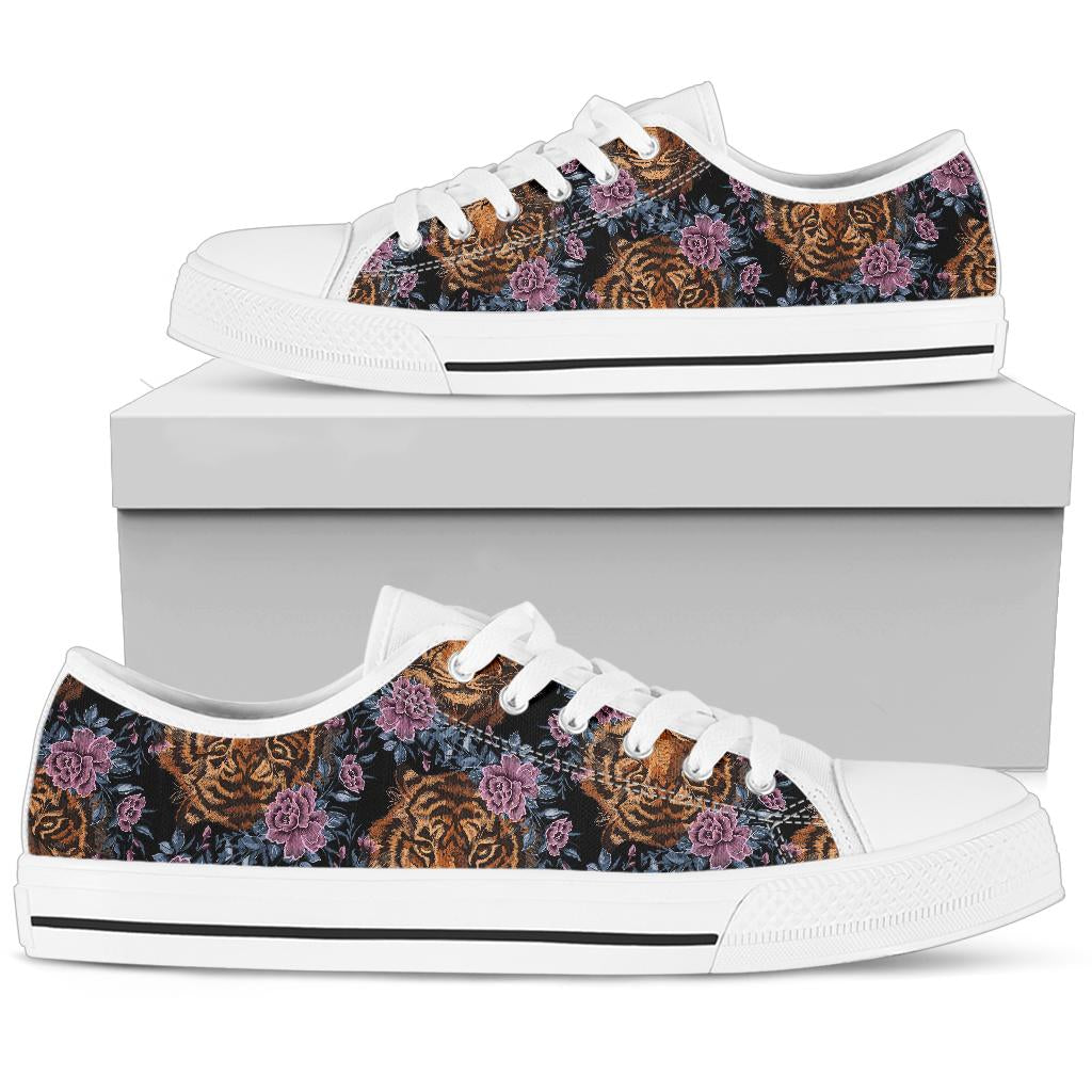 Tiger Head Floral White Bottom Low Top Shoes