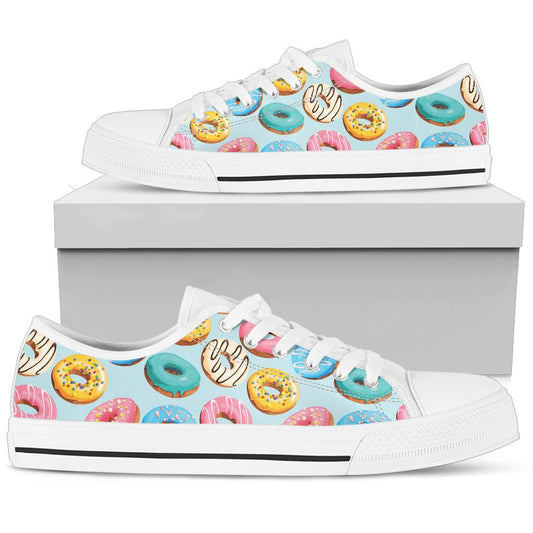 Donut Pattern Print Design DN05 White Bottom Low Top Shoes