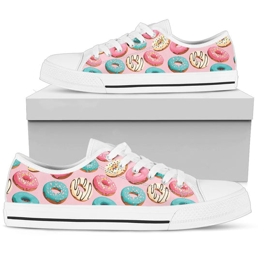 Donut Pattern Print Design DN06 White Bottom Low Top Shoes