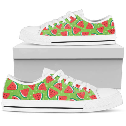 Watermelon Pattern Print Design WM05 White Bottom Low Top Shoes