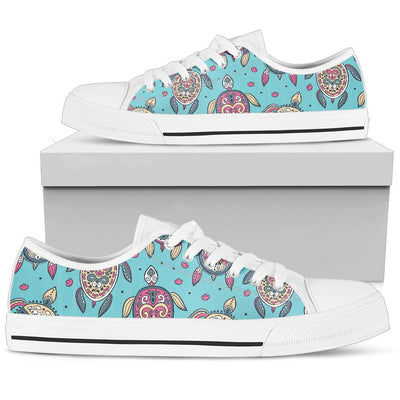 Sea Turtle Art Pattern White Bottom Low Top Shoes