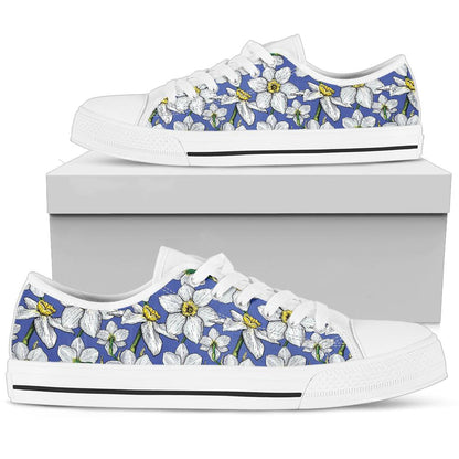 Daffodils Pattern Print Design DF08 White Bottom Low Top Shoes