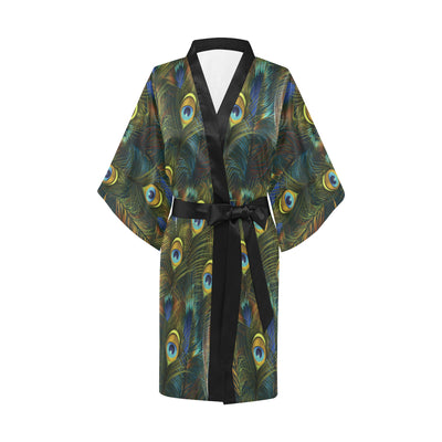 Peacock Feather Pattern Print Design A03 Women's Short Kimono