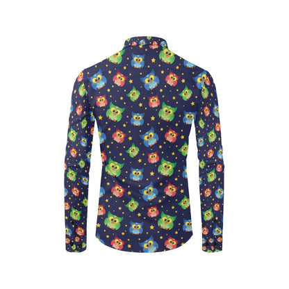 Owl with Star Themed Design Print Men's Long Sleeve Shirt