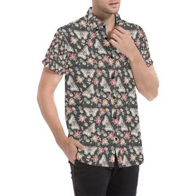 Butterfly Flower Pattern Print Design 07 Men's Short Sleeve Button Up Shirt